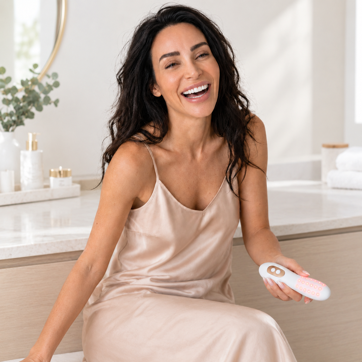 Lifestyle photo in bathroom setting